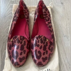 Melissa pink leopard plastic loafers